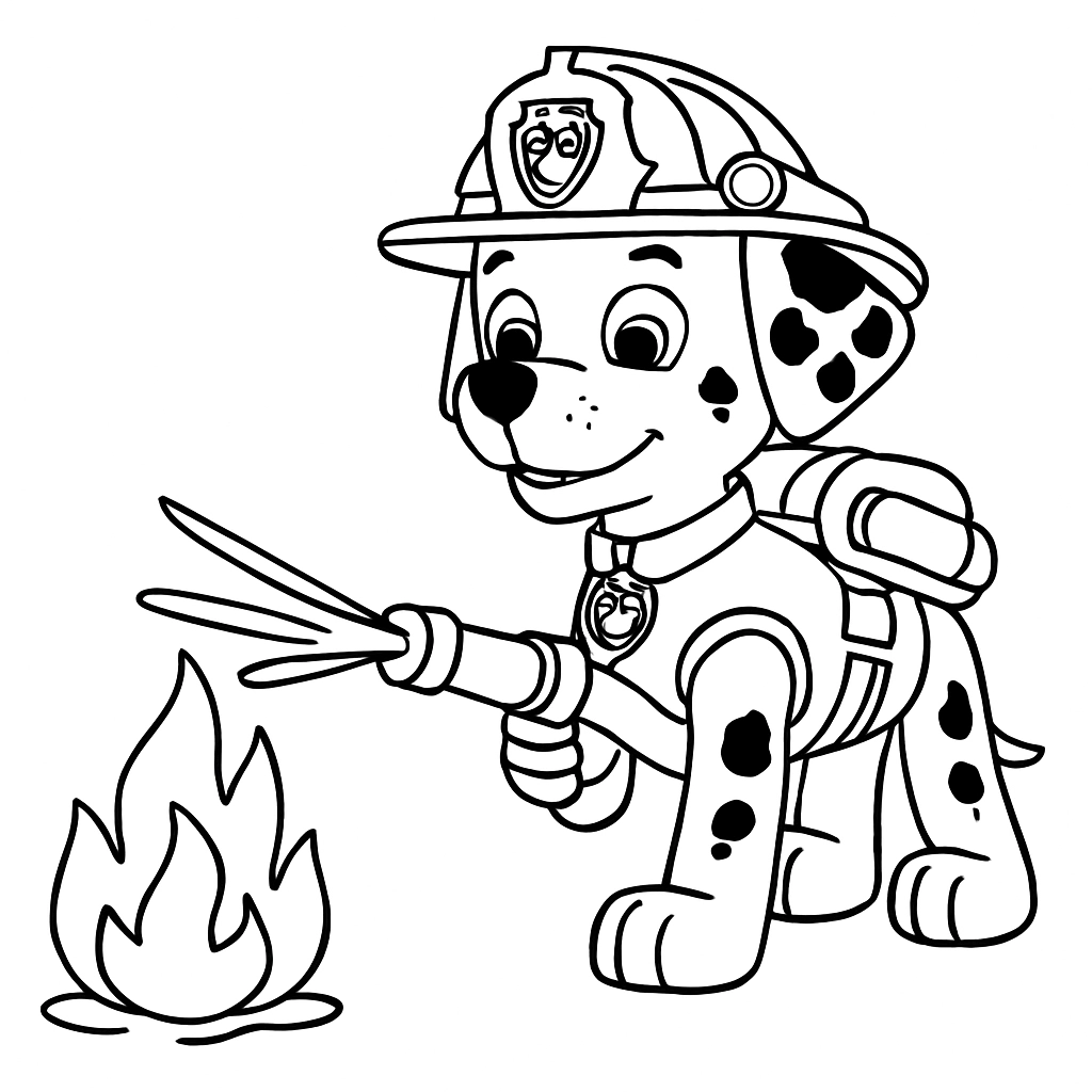 Paw Patrol's Marshall putting out a small fire